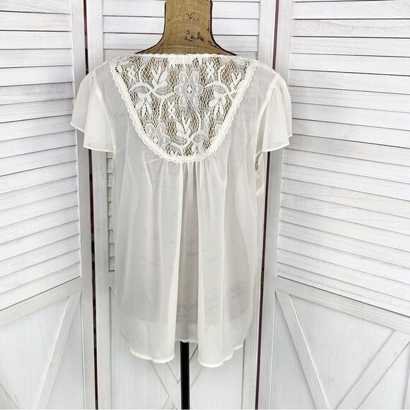 Truce Chiffon Lace Sheer Flutter Sleeve Blouse Cream Large - Picture 4 of 11
